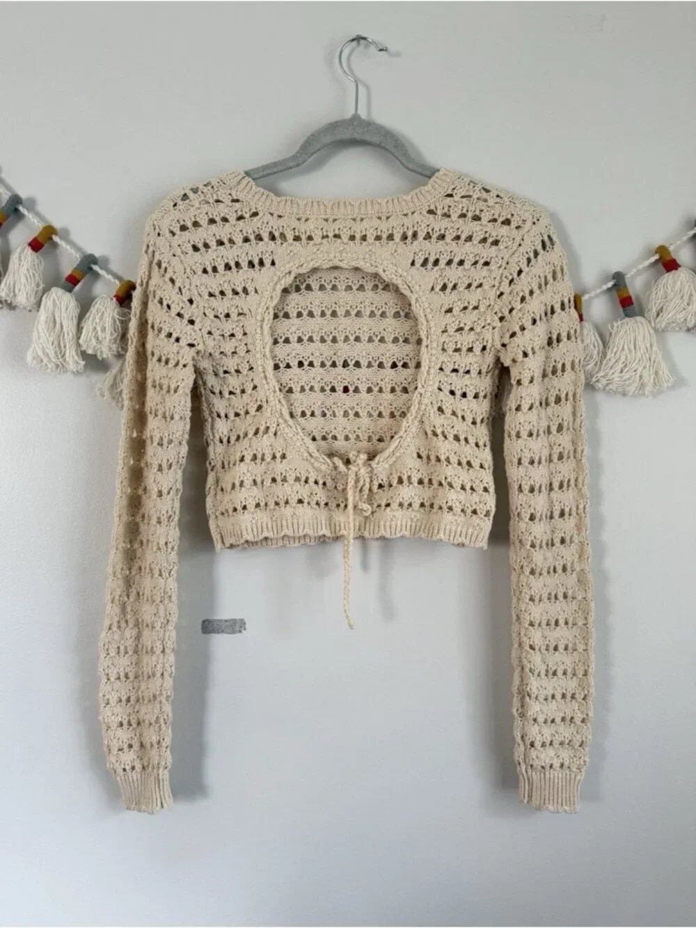 Free People Beach Waiting For Tonight Fauxchet Crochet Top Cream Boho Festival